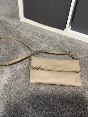 kate spade Beige Leather Fold-Over Crossbody Bag